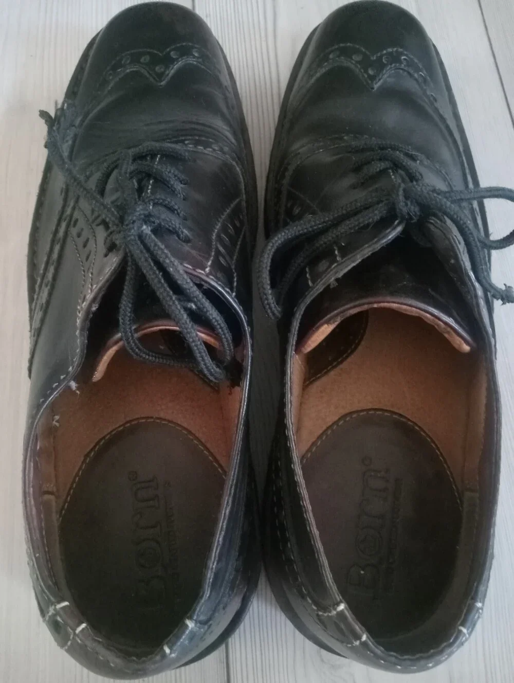 Men's Black Leather Born Oxfords Classic Wingtip Chunky Shoes